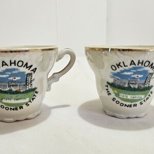 Vintage Oklahoma State Capitol Souvenir Cups • The Sooner State Pair